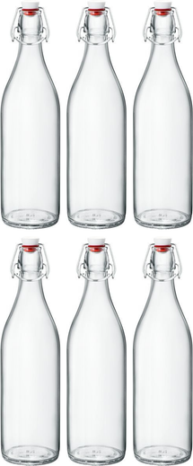 Bormioli Rocco Bügelverschlussflaschen / Weckflaschen Giara - Transparent - 1 Liter - 6 Stück