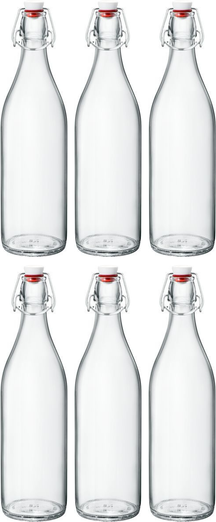 Bormioli Rocco Bügelverschlussflaschen / Weckflaschen Giara - Transparent - 1 Liter - 6 Stück