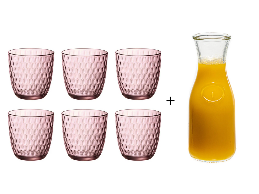 Bormioli Rocco Gläser Slot Rosa 290 ml - 6 Stück + Cookinglife Karaffe 1 Liter