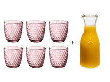 Bormioli Rocco Gläser Slot Rosa 290 ml - 6 Stück + Cookinglife Karaffe 1 Liter