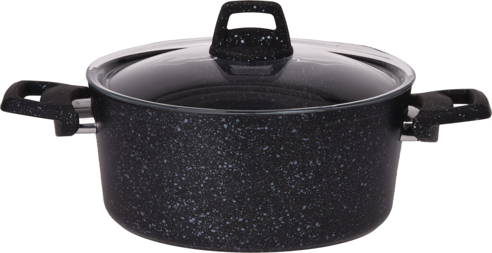 Cookinglife Kochtopf mit Deckel - Black Speckle - Aluminium Ø 24 cm / 4.4 Liter - Geeignet für alle Herdarten - Standard Antihaftbeschichtung