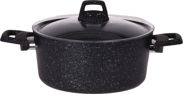 Cookinglife Kochtopf mit Deckel - Black Speckle - Aluminium Ø 24 cm / 4.4 Liter - Geeignet für alle Herdarten - Standard Antihaftbeschichtung