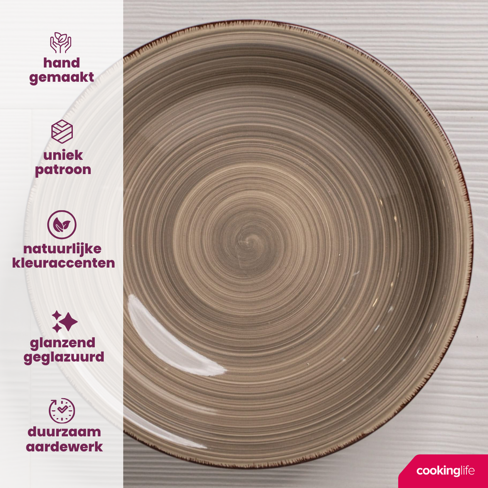 Cookinglife Tiefe Teller / Pastateller Delice Grau ø 21 cm - 6 Stück