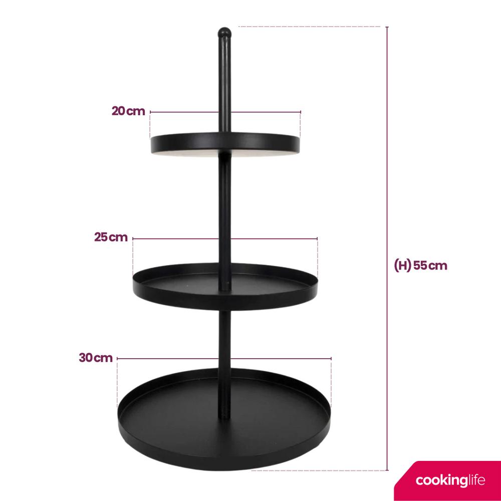 Cookinglife Etagère Metall schwarz ø 20, 25 & 30 cm - 3-stufig - 55 cm hoch