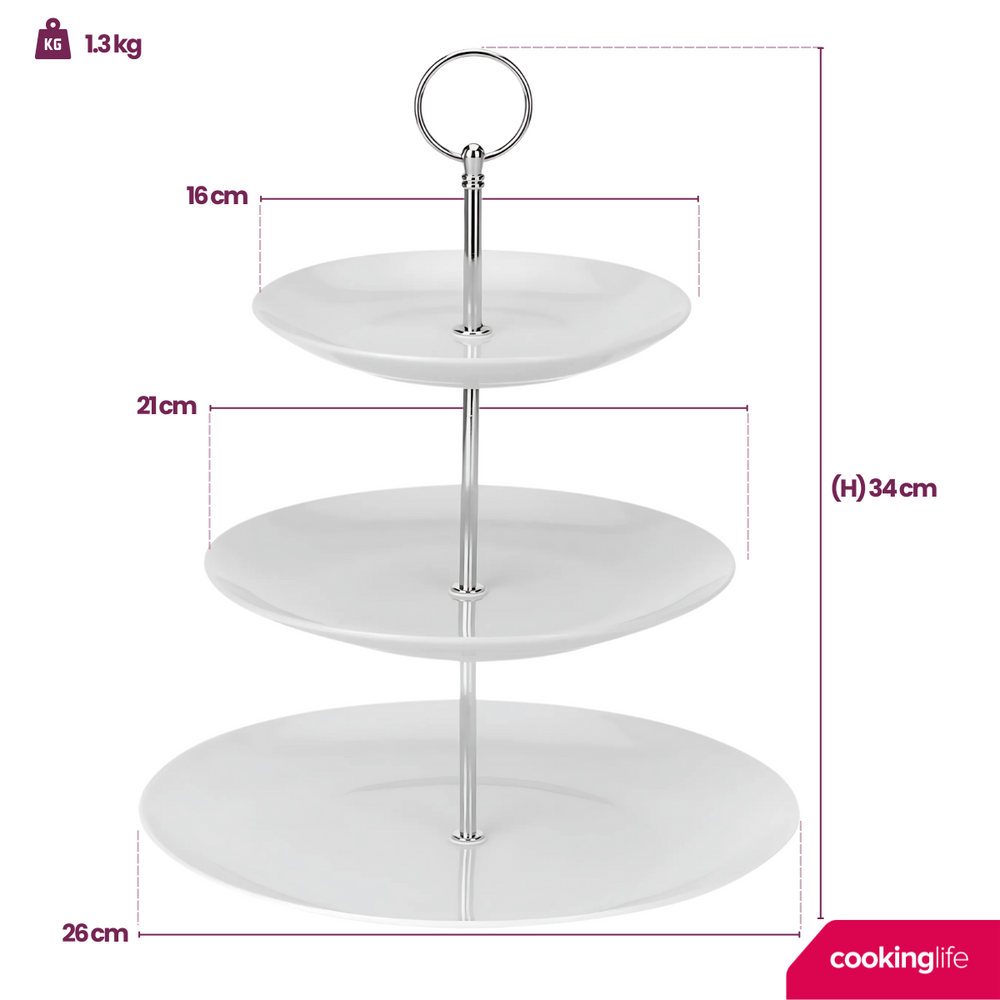 Cookinglife Etagere / Servierturm Food for Fun ø 16, 21 &amp; 26 cm - 3-stöckig - 34 cm hoch