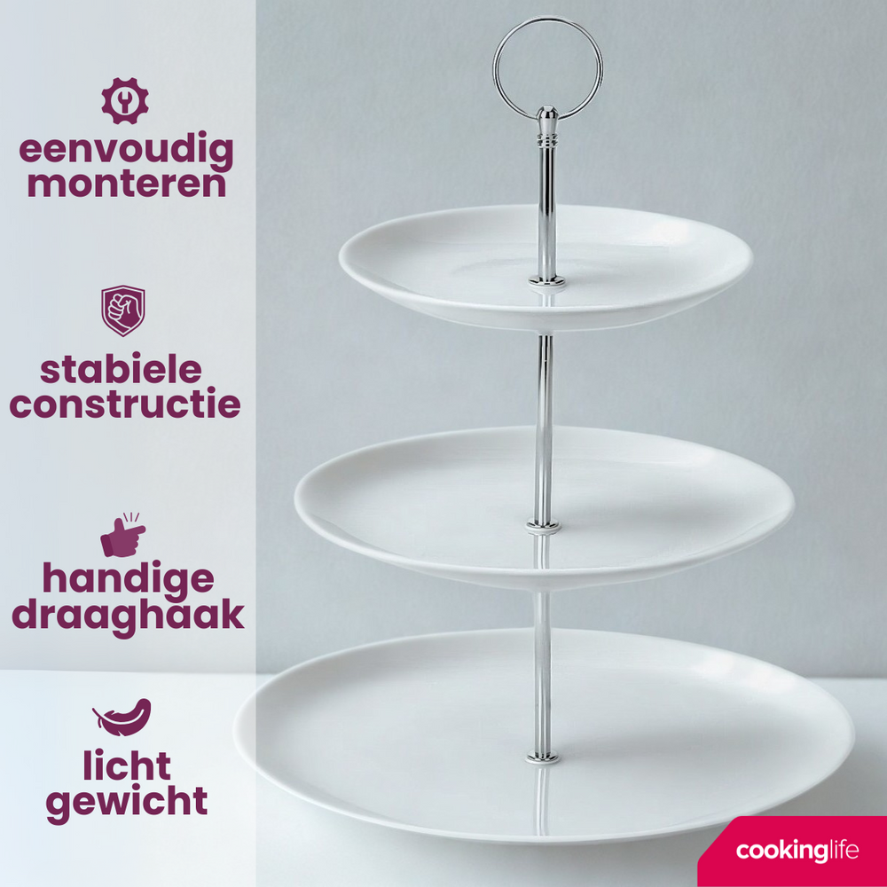 Cookinglife Etagere / Servierturm Food for Fun ø 16, 21 &amp; 26 cm - 3-stöckig - 34 cm hoch