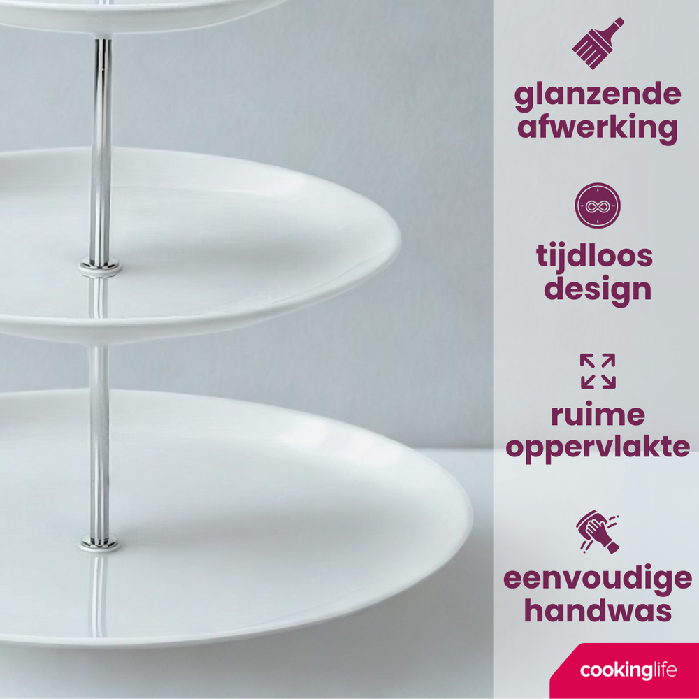 Cookinglife Etagere / Servierturm Food for Fun ø 16, 21 &amp; 26 cm - 3-stöckig - 34 cm hoch