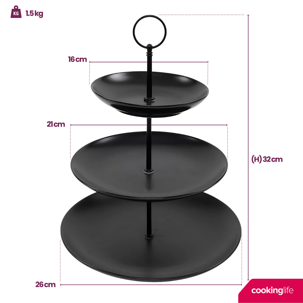 Cookinglife Etagere Schwarz – ø 16, 21 & 26 cm – 3 Schichten