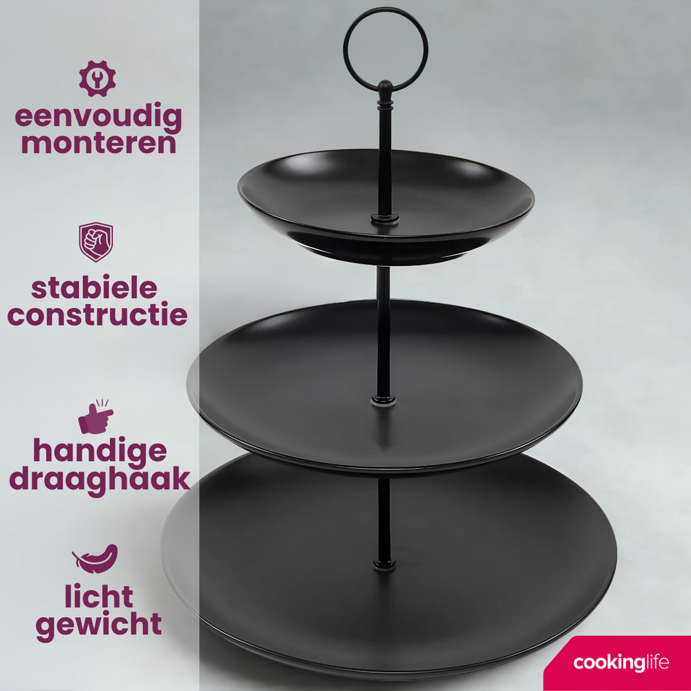 Cookinglife Etagere Schwarz – ø 16, 21 & 26 cm – 3 Schichten