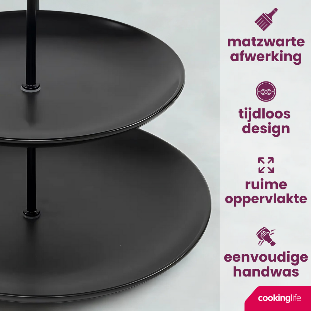 Cookinglife Etagere Schwarz – ø 16, 21 & 26 cm – 3 Schichten