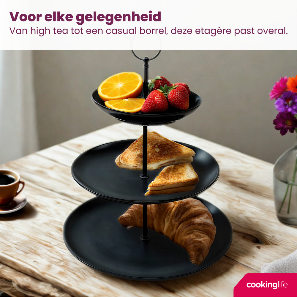Cookinglife Etagere Schwarz – ø 16, 21 & 26 cm – 3 Schichten