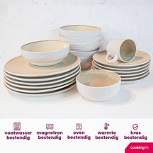 Cookinglife Geschirrset Nola Sand reaktive Glasur 18-teilig / 6 Personen - 6 Speiseteller, 6 Frühstücksteller und 6 Schalen