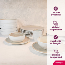Cookinglife Geschirrset Nola Sand reaktive Glasur 18-teilig / 6 Personen - 6 Speiseteller, 6 Frühstücksteller und 6 Schalen