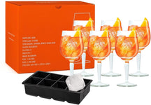 Aperol Spritz Gläser – 450 ml – Offizielles Glas – 6 Stück + Eiswürfelschale für 8 große Eiswürfel