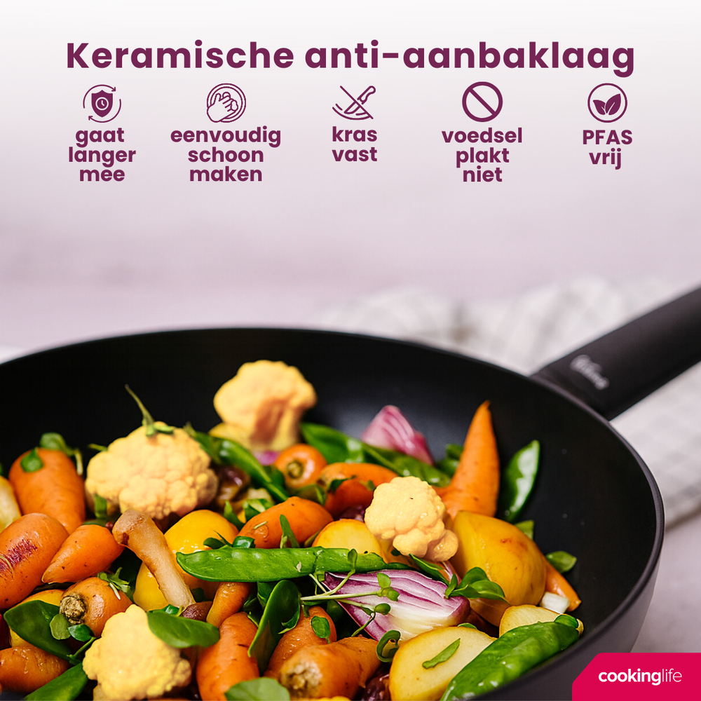Cookinglife Bratpfannen Set Black Cera - ø 24 & 28 cm - keramische antihaftbeschichtung - geeignet für alle Wärmequellen