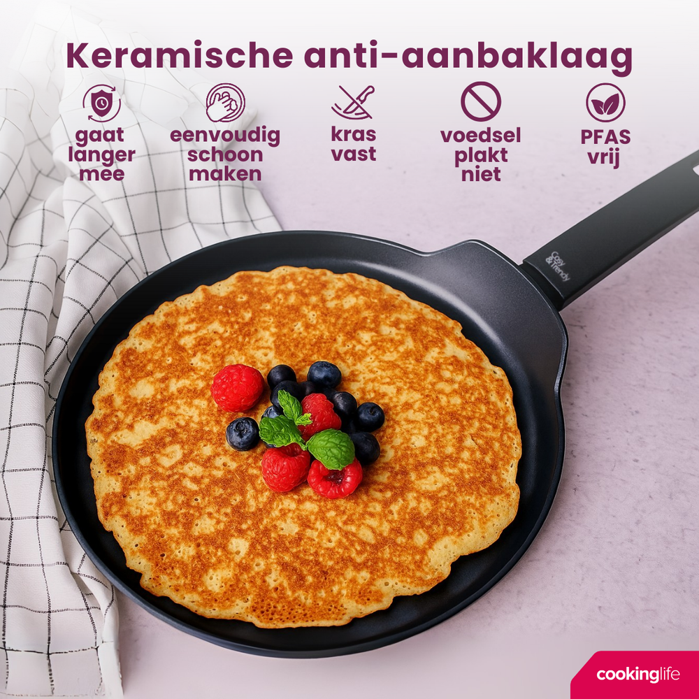 Cookinglife Pfanne für Pfannkuchen Black Cera Schwarz - ø 24 cm - keramische Antihaftbeschichtung - PFAS-frei