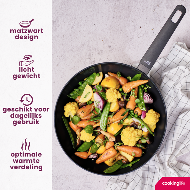 Cookinglife Wok-Pfanne Schwarz Cera ø 28 cm - keramische Antihaftbeschichtung - PFAS-frei