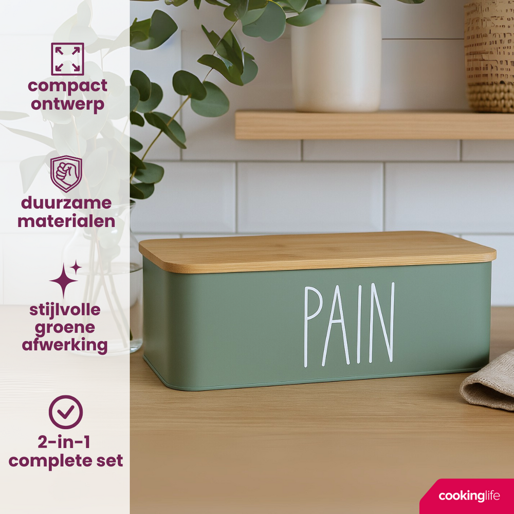 Cookinglife Brotdose mit Bambus Schneidebrett - Grün