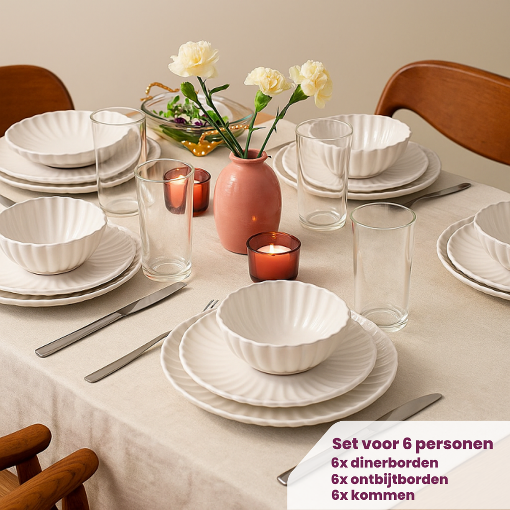 Cookinglife Geschirrset Cardida Off White 18-teilig / 6 Personen - 6 Speiseteller, 6 Frühstücksteller und 6 Schalen
