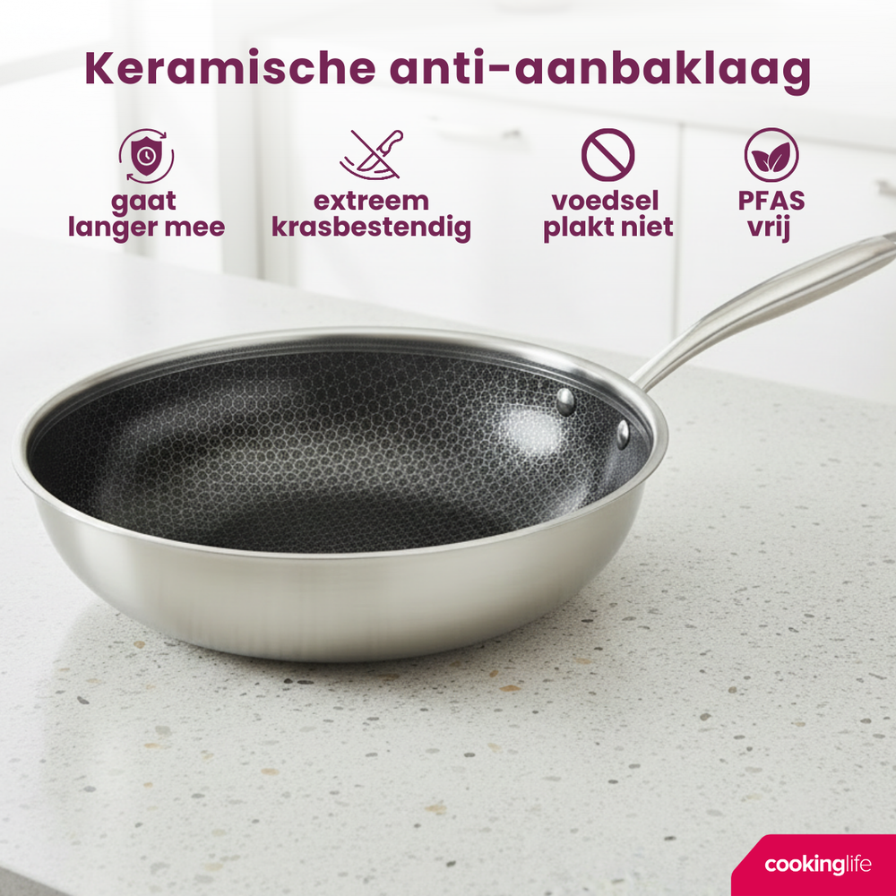 Cookinglife Wokpfanne HexaCook Ø 28 cm – keramische Antihaftbeschichtung – geeignet für alle Wärmequellen