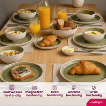 Cookinglife Geschirrset Mosgrün 18-teilig / 6 Personen - 6 Dinner-Teller, 6 Frühstücksteller und 6 Schalen
