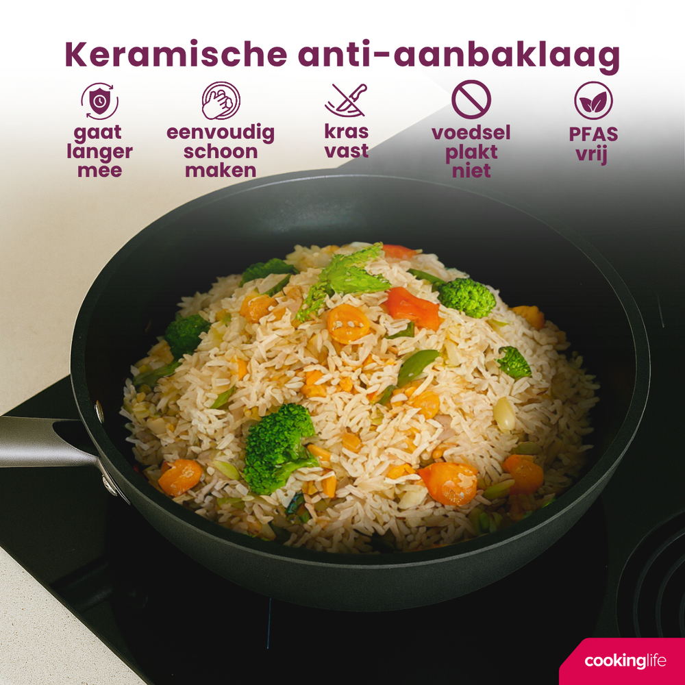 Cookinglife Wok-Pfanne ProForge ø 28 cm - keramische Antihaftbeschichtung - PFAS-frei