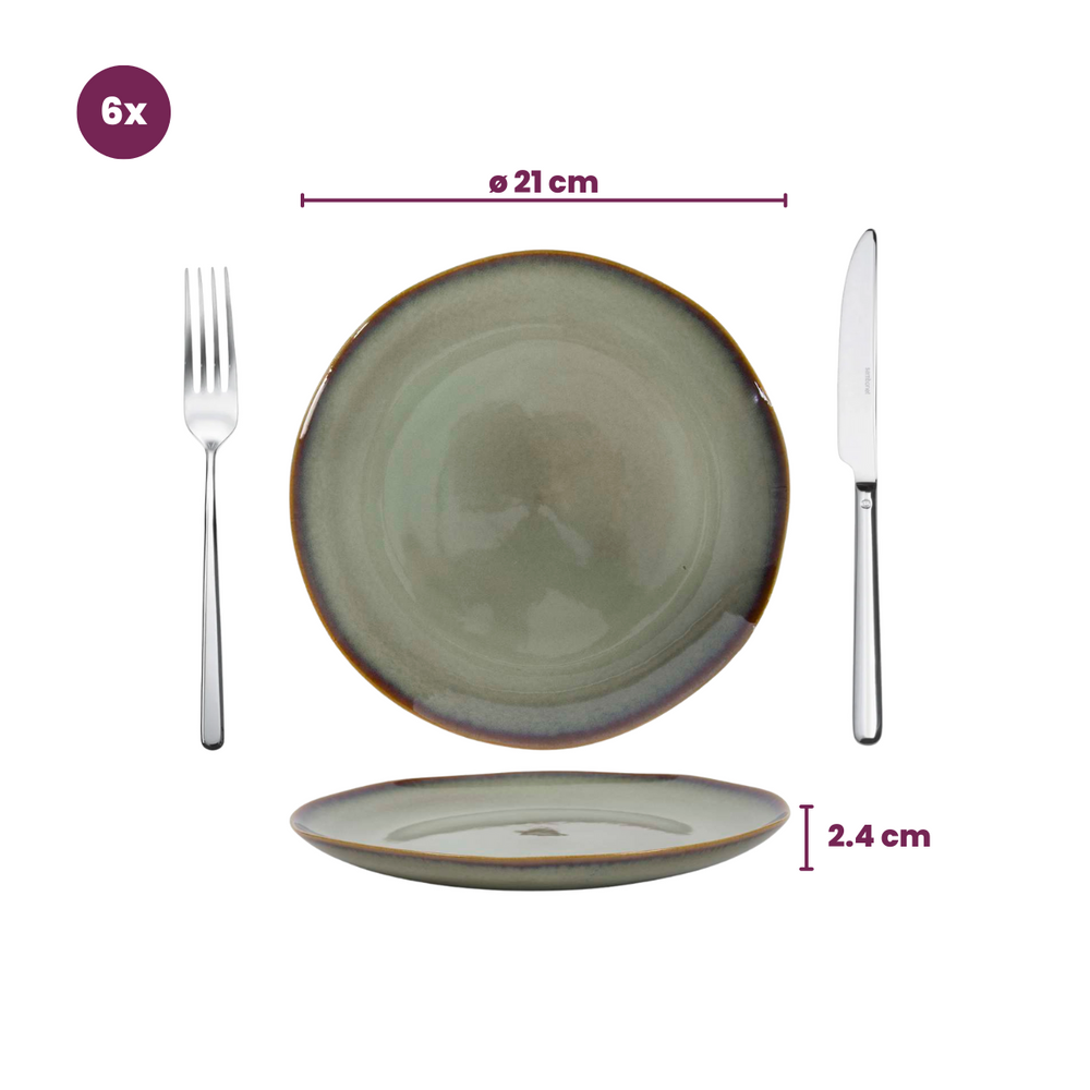 Cookinglife Geschirrset Sabi Grün 18-teilig / 6 Personen - 6 Speiseteller, 6 Frühstücksteller und 6 Schalen