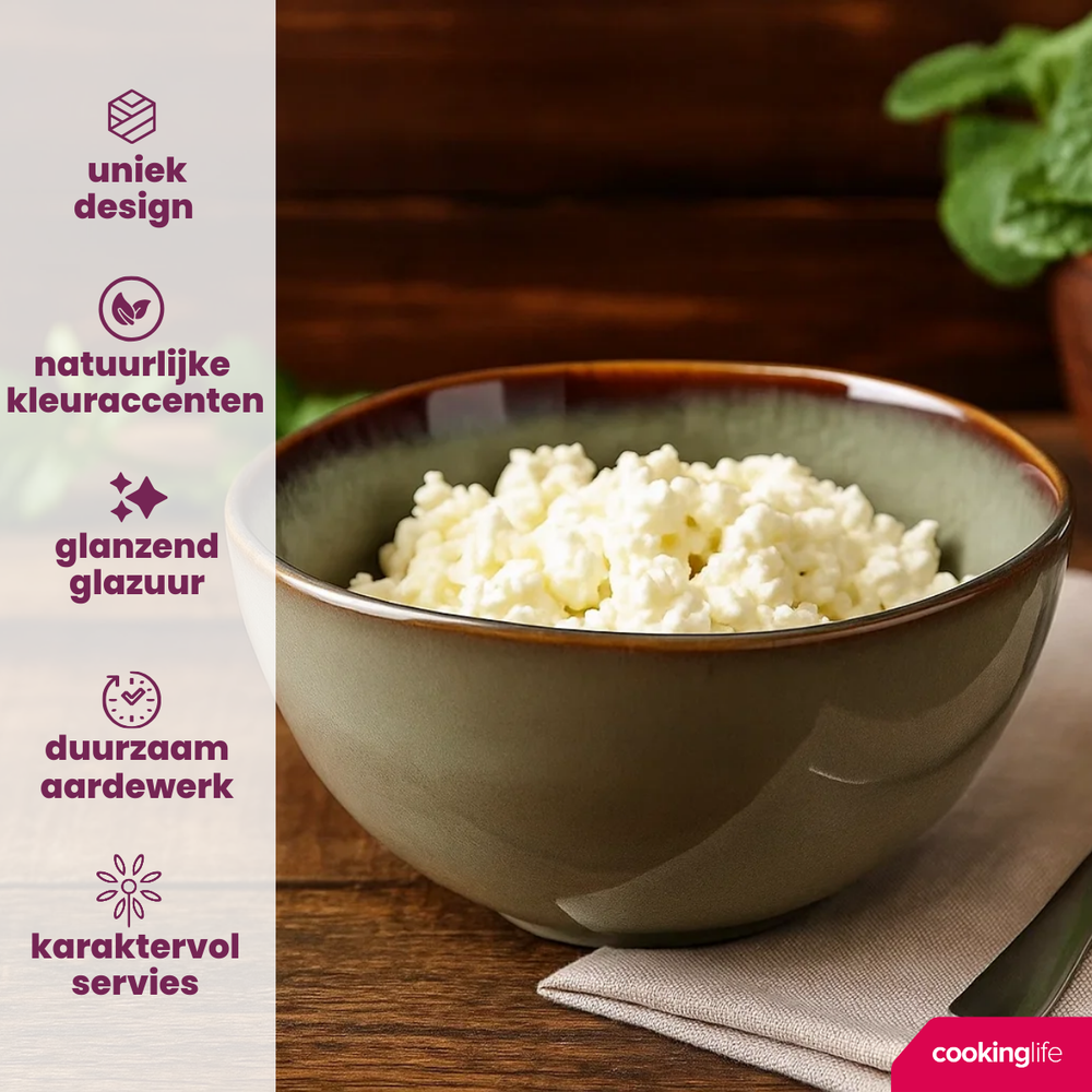 Cookinglife Geschirrset Sabi Grün 18-teilig / 6 Personen - 6 Speiseteller, 6 Frühstücksteller und 6 Schalen