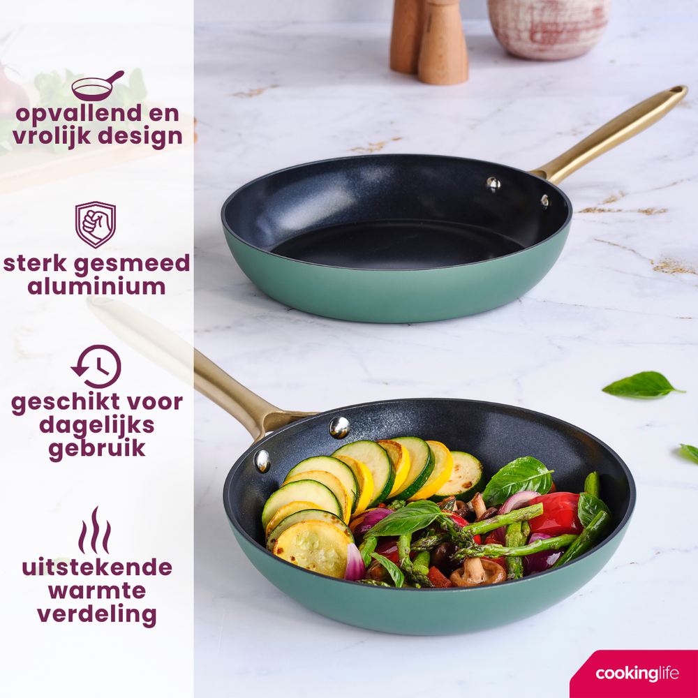 Cookinglife Bratpfannen Set Style Grün - ø 24 & 28 cm - keramische Antihaftbeschichtung - geeignet für alle Wärmequellen