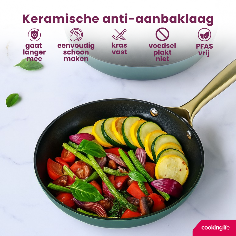 Cookinglife Bratpfannen Set Style Grün - ø 24 & 28 cm - keramische Antihaftbeschichtung - geeignet für alle Wärmequellen