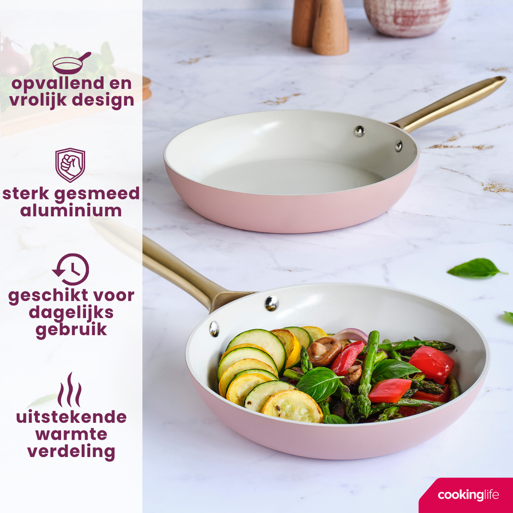 Cookinglife Bratpfannen Set Style Rosa - ø 24 & 28 cm - keramische Antihaftbeschichtung - geeignet für alle Wärmequellen