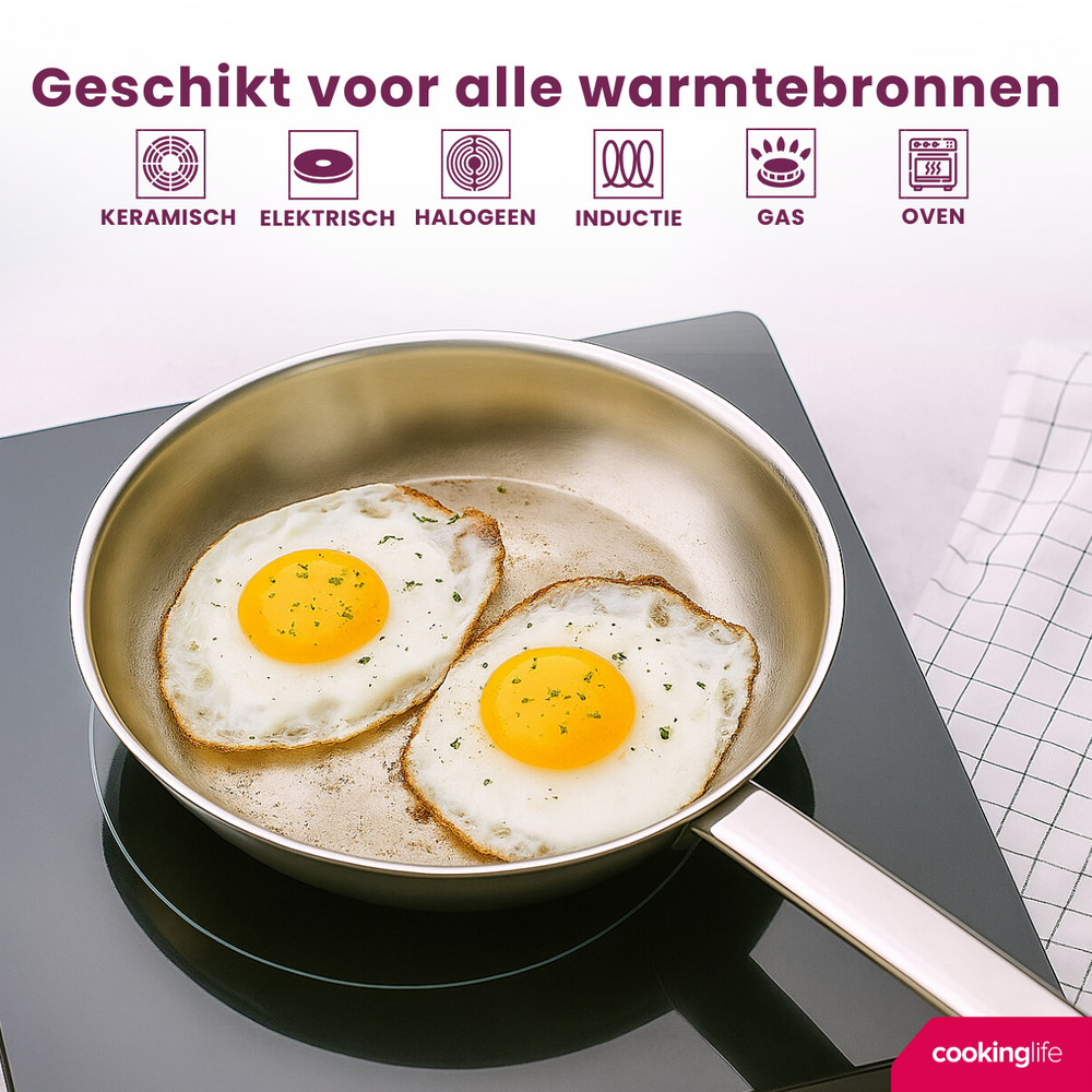 Cookinglife Bratpfanne Superior RVS ø 28 cm - ohne Antihaftbeschichtung - geeignet für alle Wärmequellen - PFAS-frei