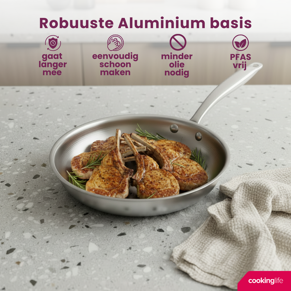 Cookinglife Bratpfannenset Superior Ø 24 und 28 cm – geeignet für alle Wärmequellen – ohne Antihaftbeschichtung