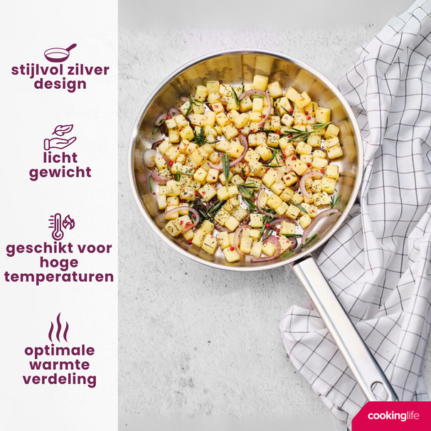 Cookinglife Bratpfanne Superior RVS ø 24 cm - ohne Antihaftbeschichtung - geeignet für alle Wärmequellen - PFAS-frei