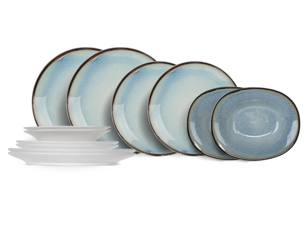 Cosy & Trendy Geschirrset Fez Blau - 12-teilig / 4 Personen - 4 Speiseteller, 4 Frühstücksteller und 4 Suppenteller