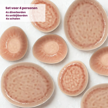 Cosy & Trendy Geschirrset Laguna Old Rose 12-teilig / 4 Personen - 4 Speiseteller, 4 Frühstücksteller und 4 Schalen