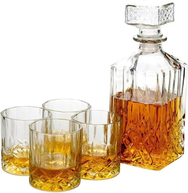 Cookinglife Whisky-Set, Whiskykaraffe 900 ml + 4 Whiskygläser 230 ml
