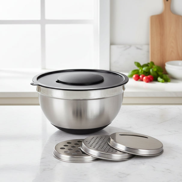 Cookinglife Rührschüssel aus Edelstahl + 3 Reiben – 25,5 x 14 cm