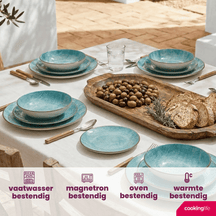 Cookinglife Geschirrset Tela Blau Porzellan 12-teilig / 4 Personen - 4 Speiseteller, 4 Frühstücksteller und 4 tiefe Teller