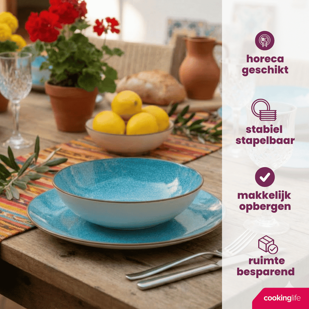 Cookinglife Geschirrset Tela Blau Porzellan 12-teilig / 4 Personen - 4 Speiseteller, 4 Frühstücksteller und 4 tiefe Teller