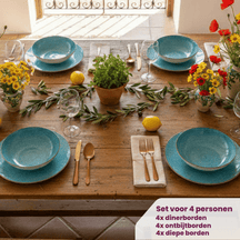 Cookinglife Geschirrset Tela Blau Porzellan 12-teilig / 4 Personen - 4 Speiseteller, 4 Frühstücksteller und 4 tiefe Teller