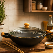 Cookinglife Wok-Pfanne - mit Kochgeschirr - Gusseisen - ø 36 cm / 6,5 Liter - Emaille Antihaftbeschichtung