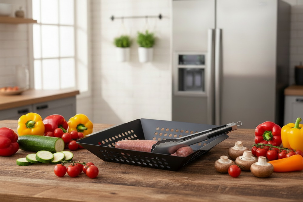 Cookinglife BBQ Grillkorb Fire & Flavour 29 x 26 x 5 cm - Antihaft Metall - Geeignet für Gemüse und Fisch