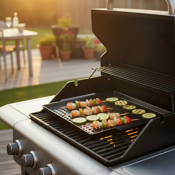 Cookinglife BBQ Grillplatte Fire & Flavour 38 x 28 cm - Antihaft Metall - Geeignet für BBQ