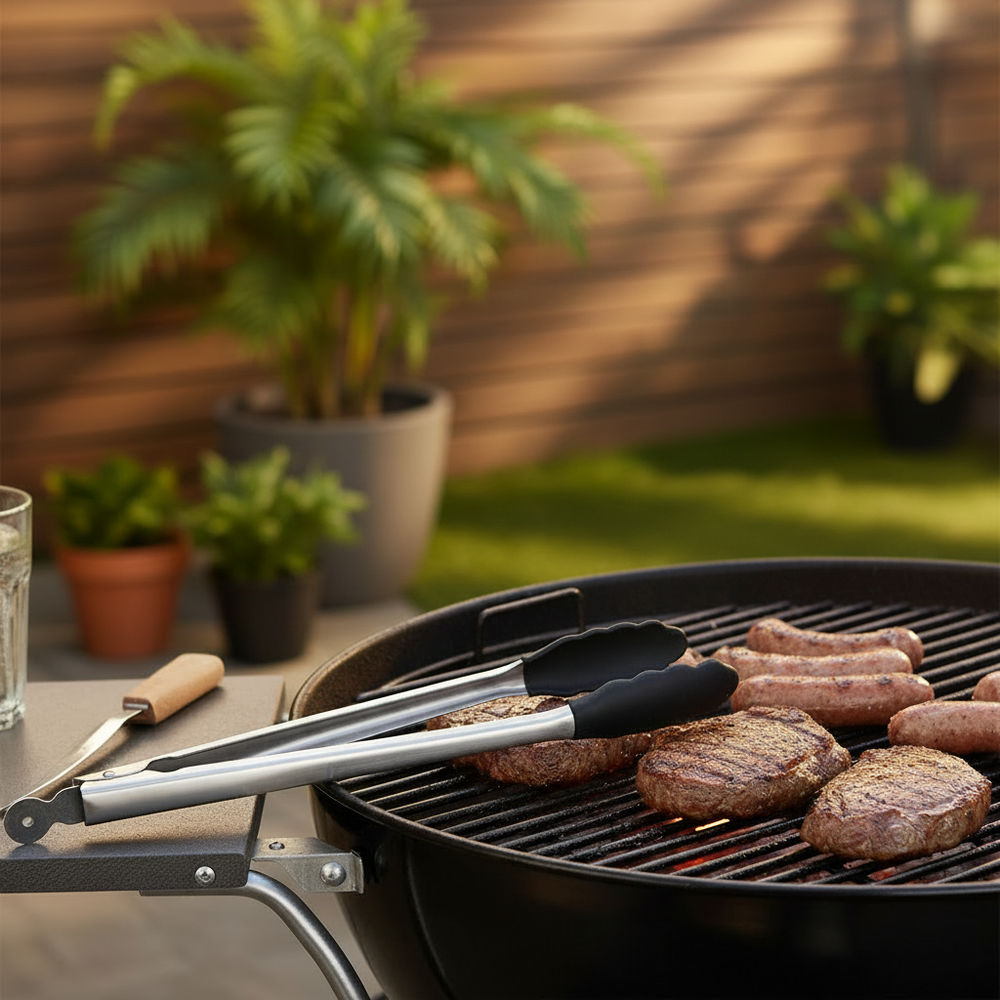 Cookinglife BBQ Zange Fire & Flavour RVS 32 cm - BBQ Werkzeug mit schwarzem Griff