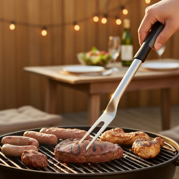 Cookinglife BBQ Gabel Fire & Flavour RVS 42 cm - Grillgabel für Fleisch und Gemüse
