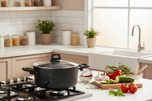 Cookinglife Kochtopf Alu Black Speckle 22 cm 3,5 L - Schmortopf - Induktion