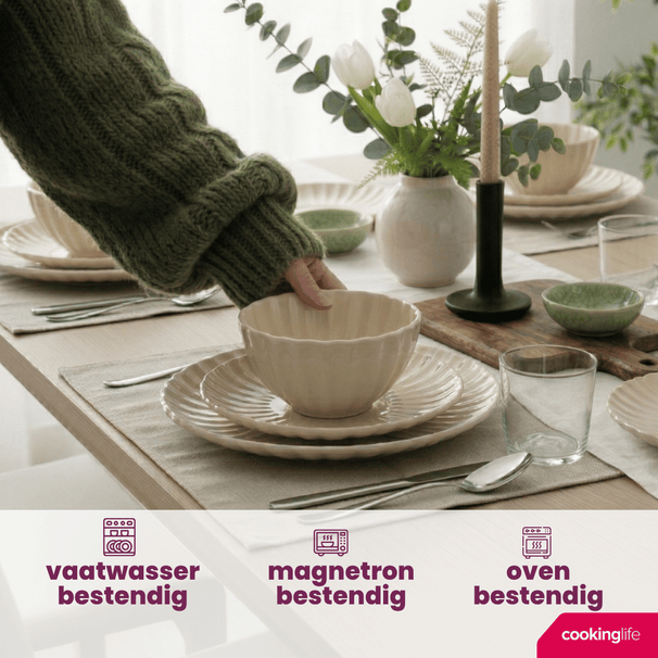 Cookinglife Geschirrset Cardida Beige 18-teilig / 6 Personen - 6 Speiseteller, 6 Frühstücksteller und 6 Schalen