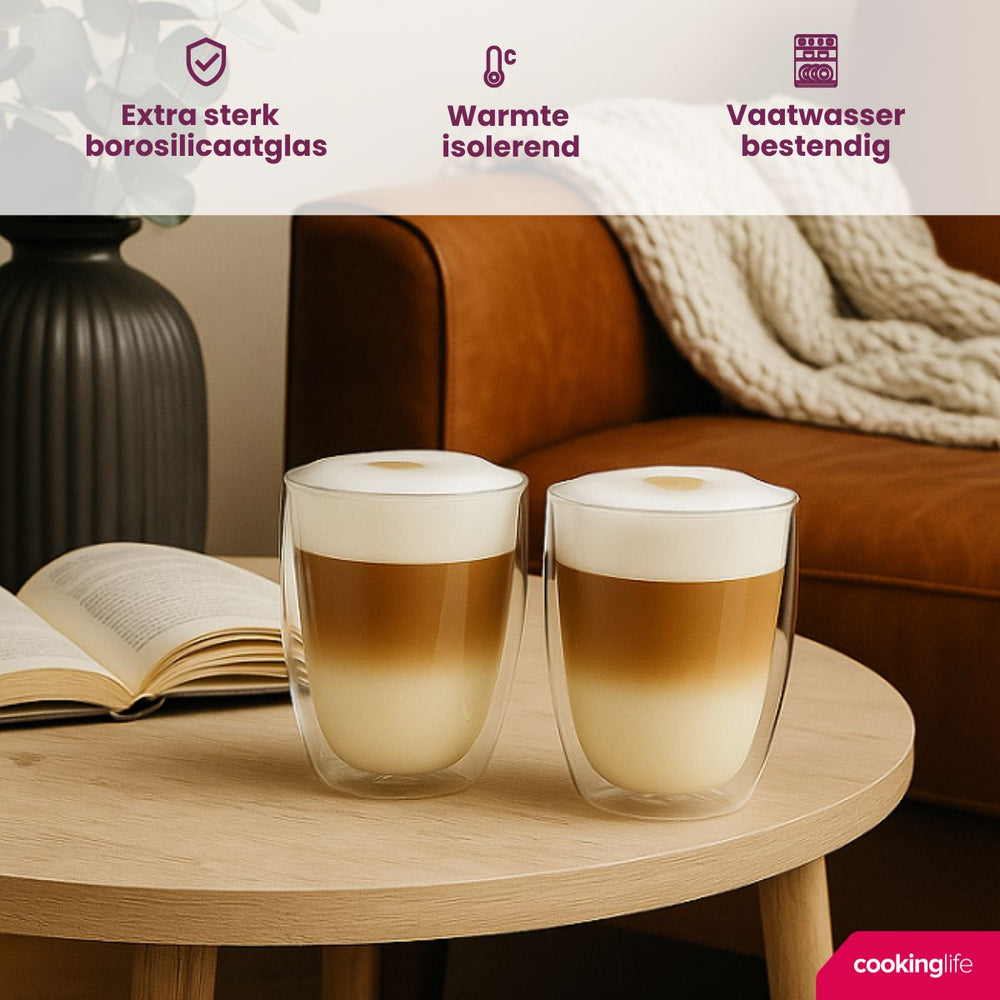 Cookinglife Doppelwandige Latte Macchiato Gläser 380 ml - 2 Stück