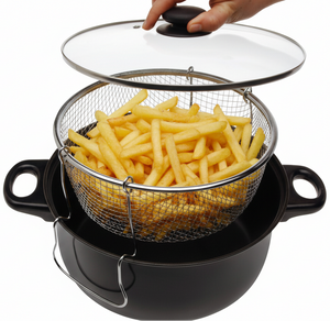 Cookinglife Fritierpfanne mit Korb und Glasdeckel - Bräter Ø 26 cm